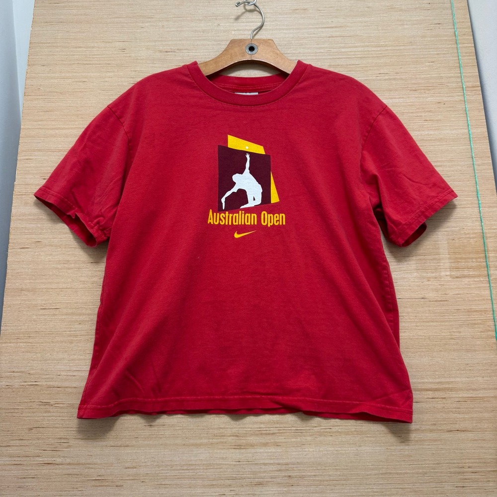 VTG Nike Australian Open Graphic T-Shirt Mens Large Red Short Sleeve Tennis Tee